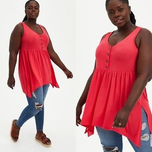 Textured Knit Button-Front Sharkbite Hem Tank